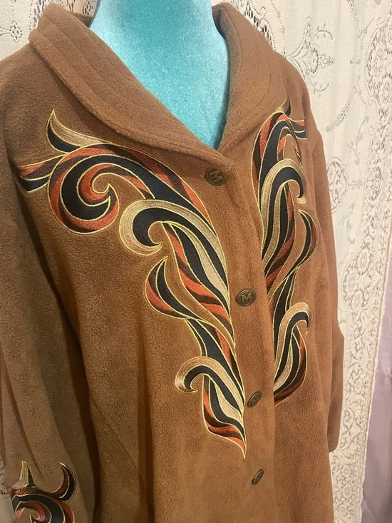 Bob Mackie: wearable art Embroidered Brown Suede Button-Front Jacket - Picture 4 of 8